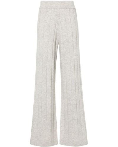 Allude Mélange Ribbed Wide-leg Trousers - White