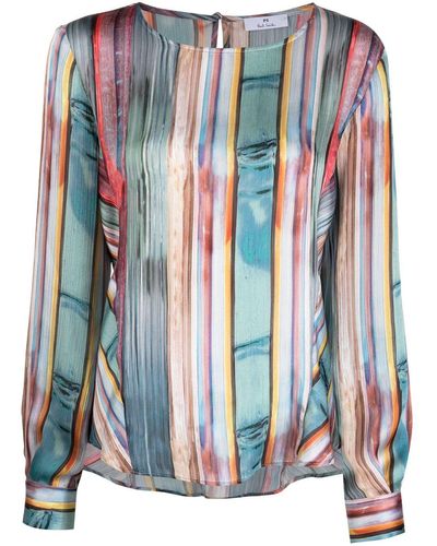 PS by Paul Smith Striped Long-sleeved Blouse - Blue