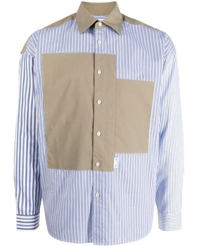 Izzue Long-sleeve Striped Patchwork Shirt - Blue