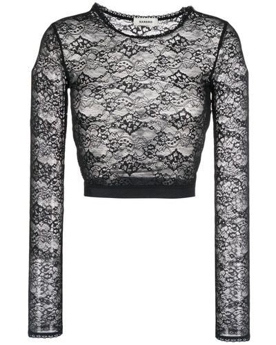 Sandro Delicatesse Lace-embroidered Crop Top - Gray