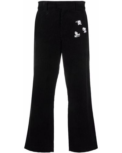 Soulland X Peanuts Embroidered-graphic Straight-leg Trousers - Black