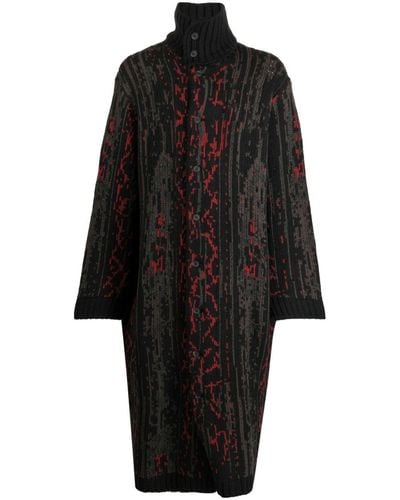 Yohji Yamamoto Patterned High-neck Coat - Black