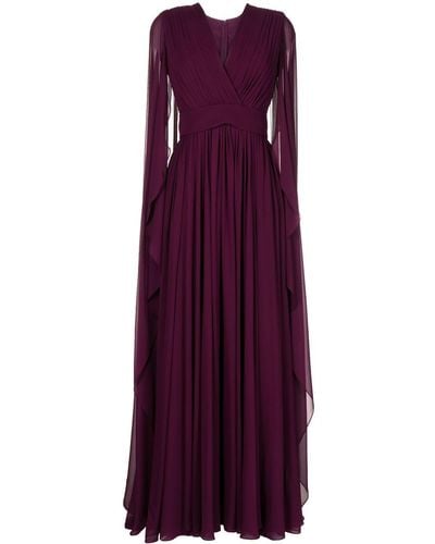 Elie Saab Cape-effect Pleated Gown - Purple