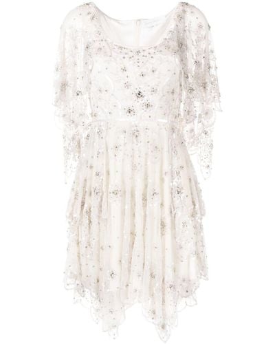 Jenny Packham Robe en tulle à ornements en cristal - Blanc