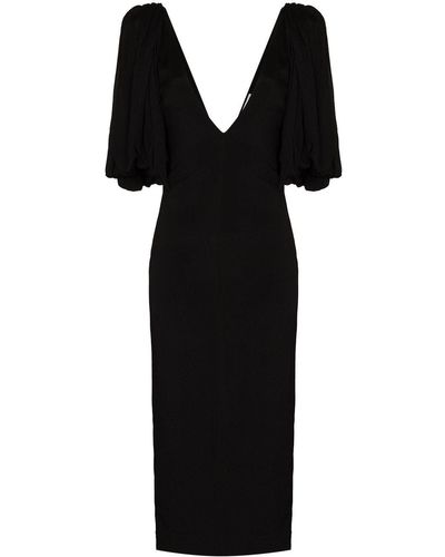 Rejina Pyo Midi-jurk Met V-hals - Zwart