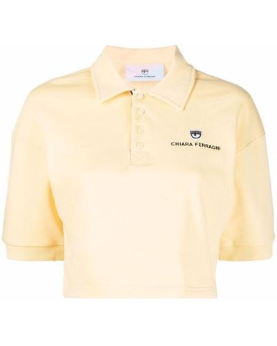 Chiara Ferragni Cropped Logo-embroidered Polo Shirt - Yellow