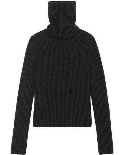 Saint Laurent Pull en maille nervurée à col roulé - Noir