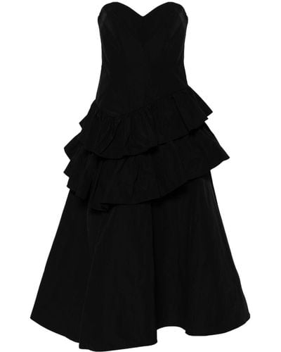 Marchesa Taffeta Tiered Midi Dress - Black