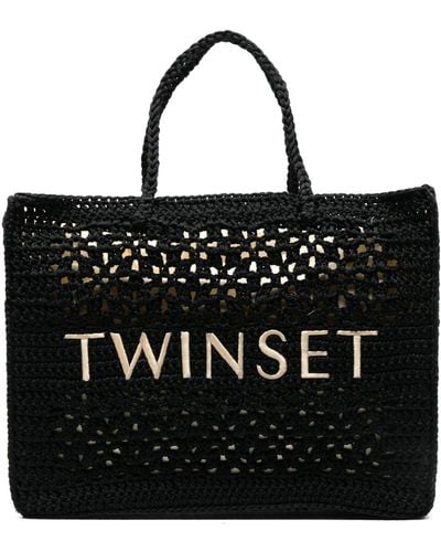 Twin Set Logo-embroidered Crochet Tote Bag - Black