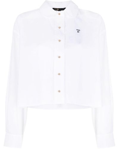 Maje Logo-print Cropped Cotton Shirt - White