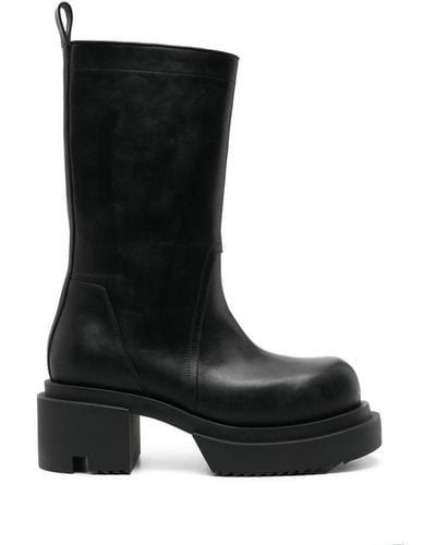 Rick Owens Mid-calf Leather Plaform Boots - Black