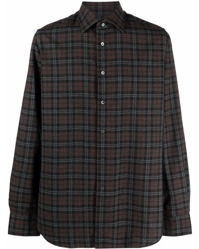 Xacus Chemise en laine à motif tartan - Noir