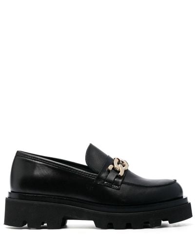 Alohas Chain-link Leather Loafers - Black