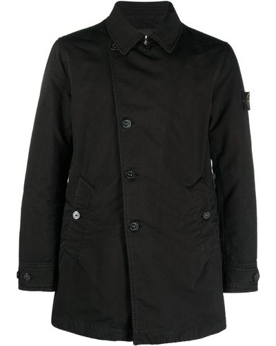 Stone Island Compass-patch Single-breasted Coat - Black