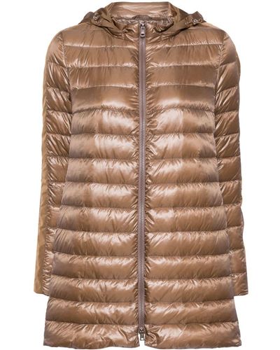 Herno A-line Quilted Hooded Jacket - Brown