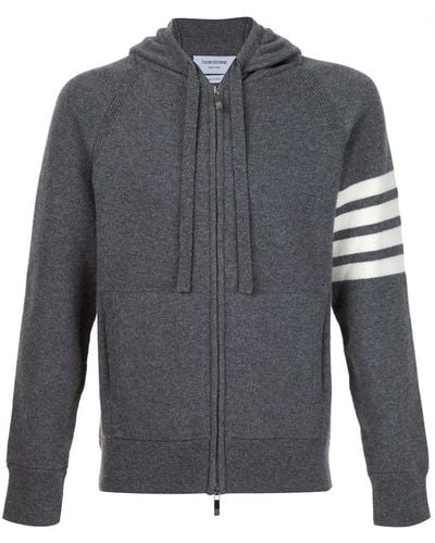 Thom Browne Full Zip Hoodie With 4-bar Stripe In Medium Grey Cashmere - Grijs