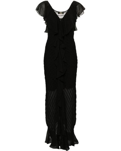 De La Vali Macaroon Ruffled Maxi Dress - Black