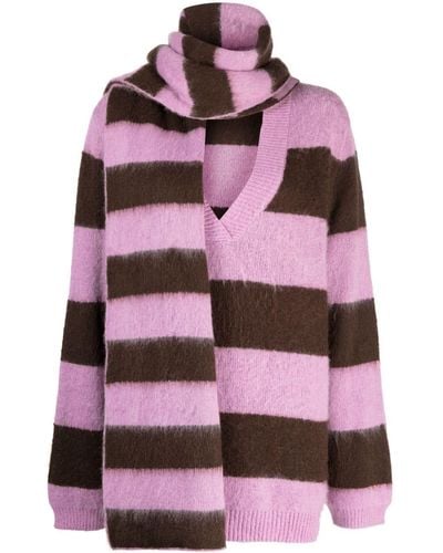 B+ AB Stripe-pattern V-neck Sweater - Purple
