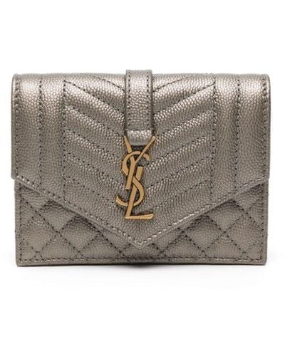 Saint Laurent Quilted Leather Wallet - Grey