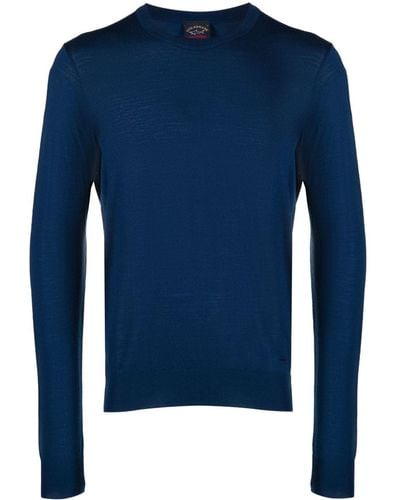 Paul & Shark Shark-embroidered Fine-knit Sweater - Blue