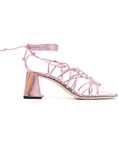 BY FAR Alexander 70mm Metallic Leather Sandals - Pink