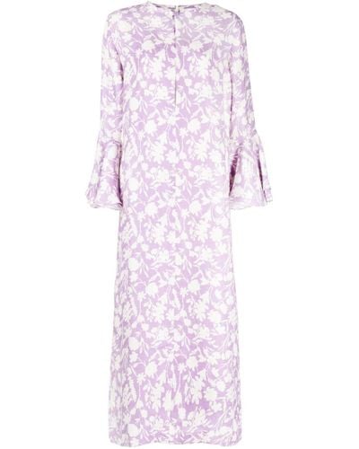 Bambah Floral-print Ruffled Kaftan Dress - Purple