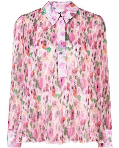 Ganni Camisa con estampado floral - Rosa