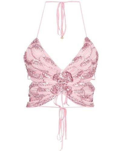 Blumarine Butterfly Sequin-embellished Top - Pink