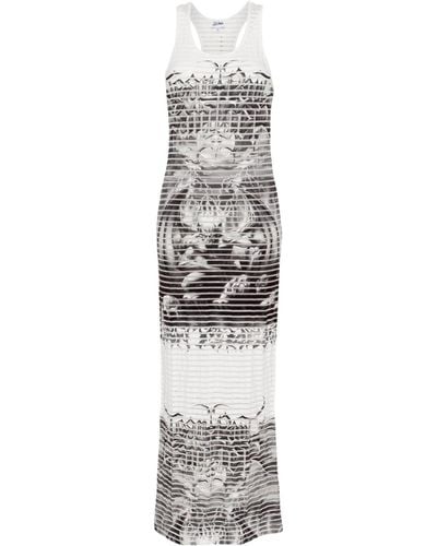 Jean Paul Gaultier Gargula-print Striped Maxi Dress - White