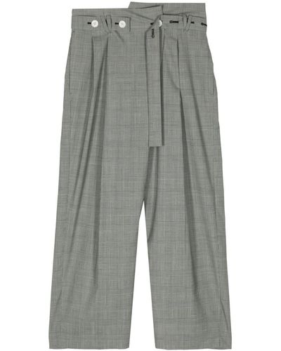 Enfold Check Belt Wide-straight Pants - Grey