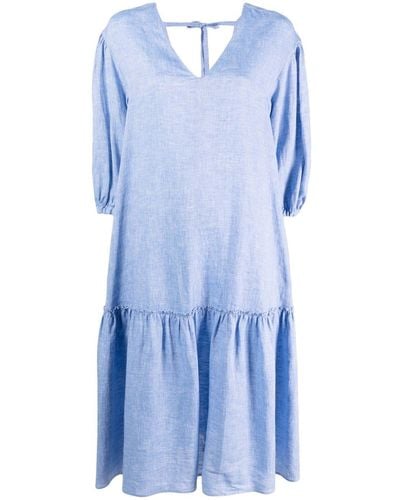 Peserico Fluted Linen Midi Dress - Blue