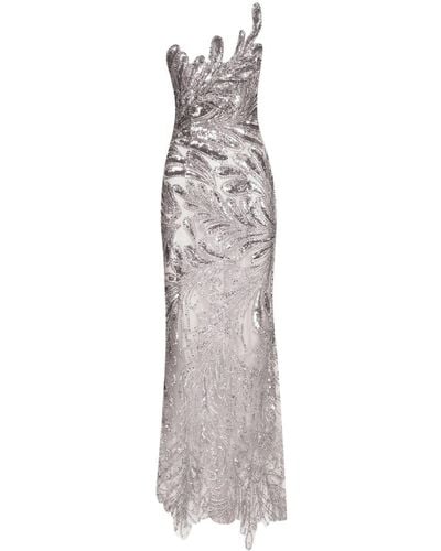 Oscar de la Renta Fern Abendkleid mit Kristallen - Grau