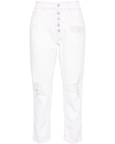 Dondup Vaqueros capri con efecto envejecido - Blanco