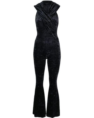 ANDAMANE Naomi Hooded Velvet Jumpsuit - Blue