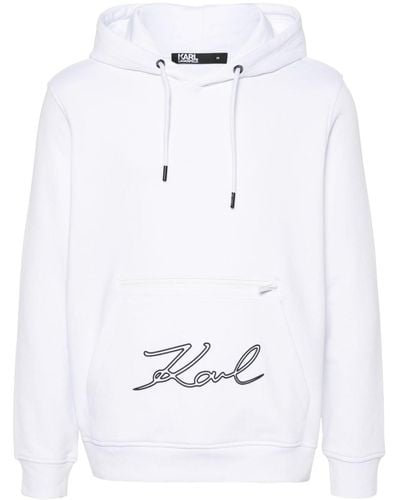 Karl Lagerfeld Rubberised-logo Cotton Hoodie - White