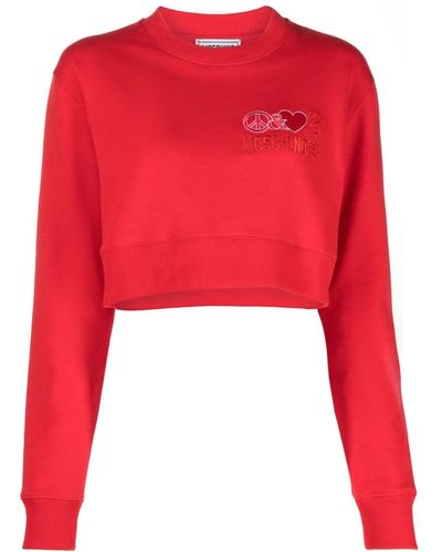 Moschino Jeans Cropped-Sweatshirt mit Logo-Stickerei - Rot