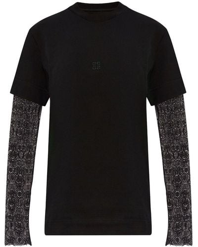 Givenchy Layered Cotton Lace 4g-logo T-shirt - Black