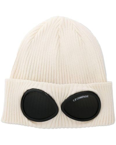 C.P. Company Goggles-detail Ribbed Beanie - White