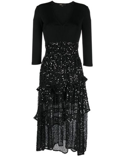 Maje Sequin-embellished Mesh Dress - Black