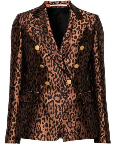 Tagliatore Leopard-print Double-breasted Blazer - Black