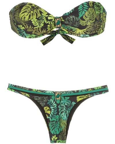Amir Slama Tropical Print Strapless Bikini - Green