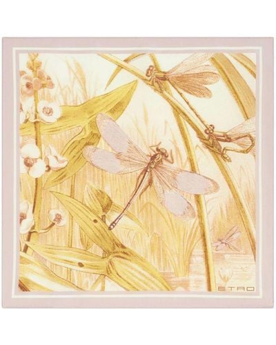 Etro Dragonfly-print Silk Pocket Square - Metallic