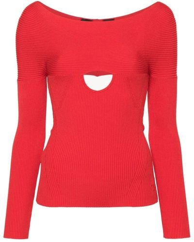 Pinko Cut-out Ribbed-knit Top - Red