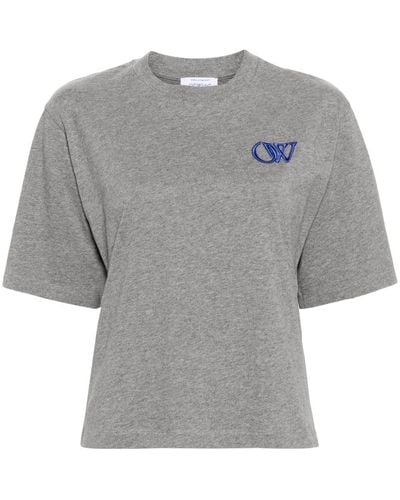 Off-White c/o Virgil Abloh T-shirt Met Geborduurd Logo - Grijs