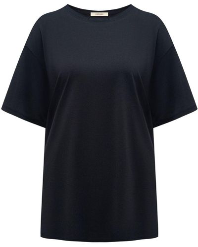 12 STOREEZ T-shirt en soie à col rond - Noir
