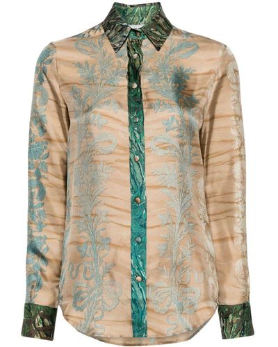 Pierre Louis Mascia Aloe Brocade Silk Shirt - Natural