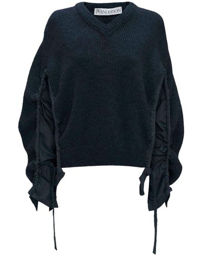 JW Anderson Ruched-detail Wool-blend Sweater - Blue