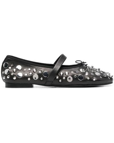 Maje Studded Leather Ballerina Shoes - Black