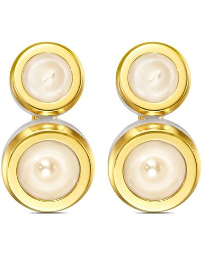 Tasaki 18kt yellow gold M/G Sliced Bezel pearl stud earrings - Mettallic