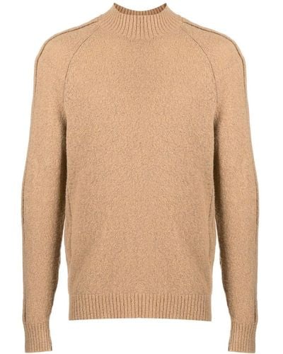 BOSS Ribbed-panel Knitted Sweater - Natural